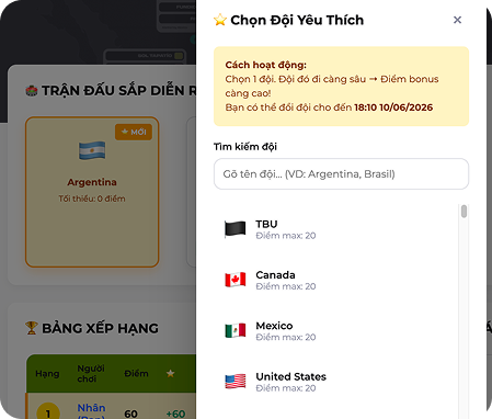 Chọn đội yêu thích